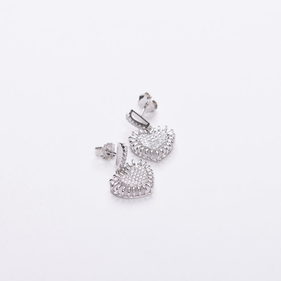 Hollow Pave Crystal Heart Earrings