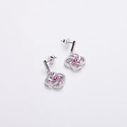 Pink Cubic Zirconia Cocktail Floral Earrings