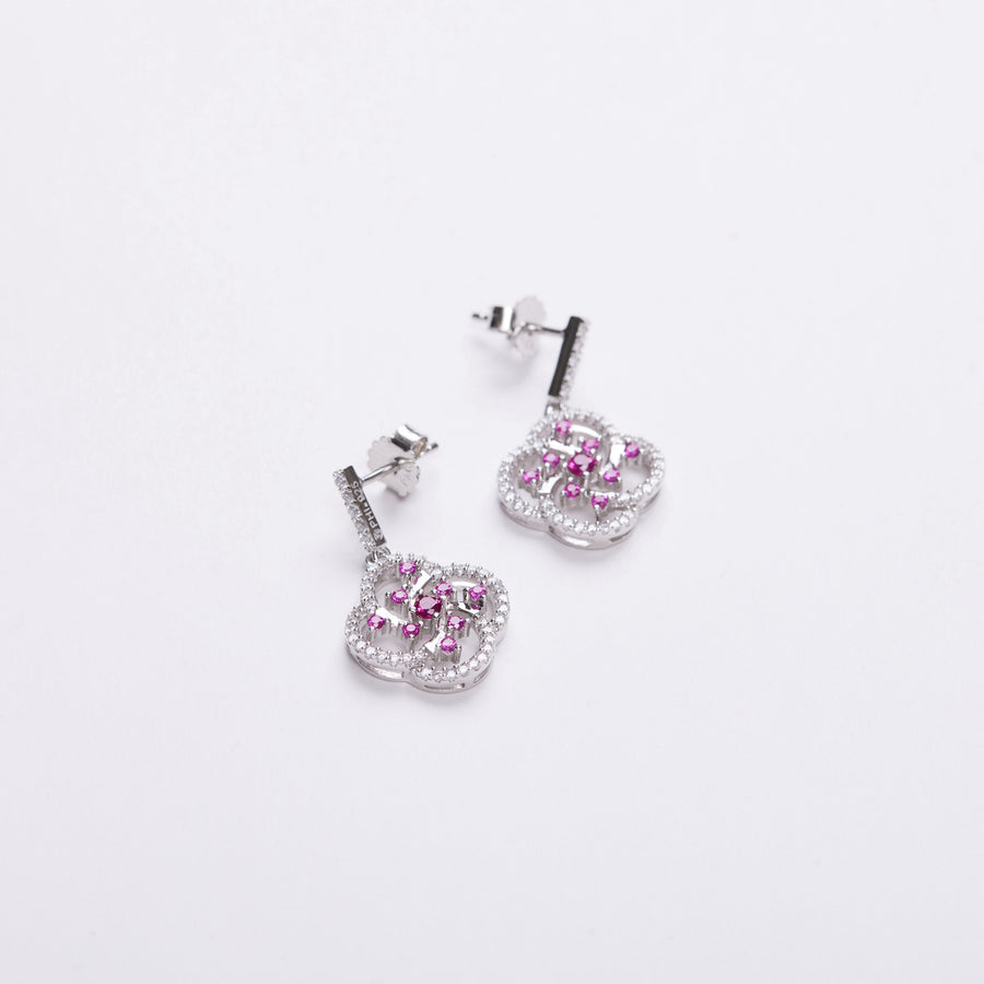 Pink Cubic Zirconia Cocktail Floral Earrings