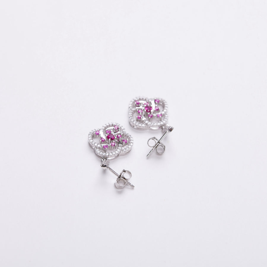 Pink Cubic Zirconia Cocktail Floral Earrings