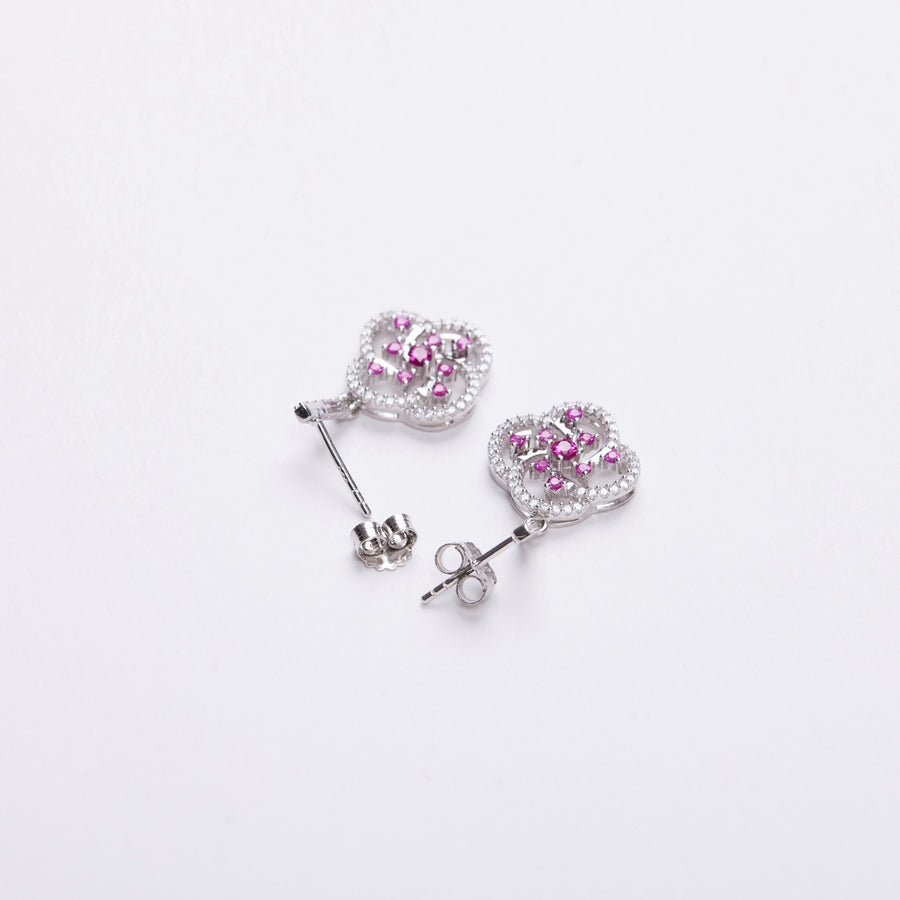 Pink Cubic Zirconia Cocktail Floral Earrings