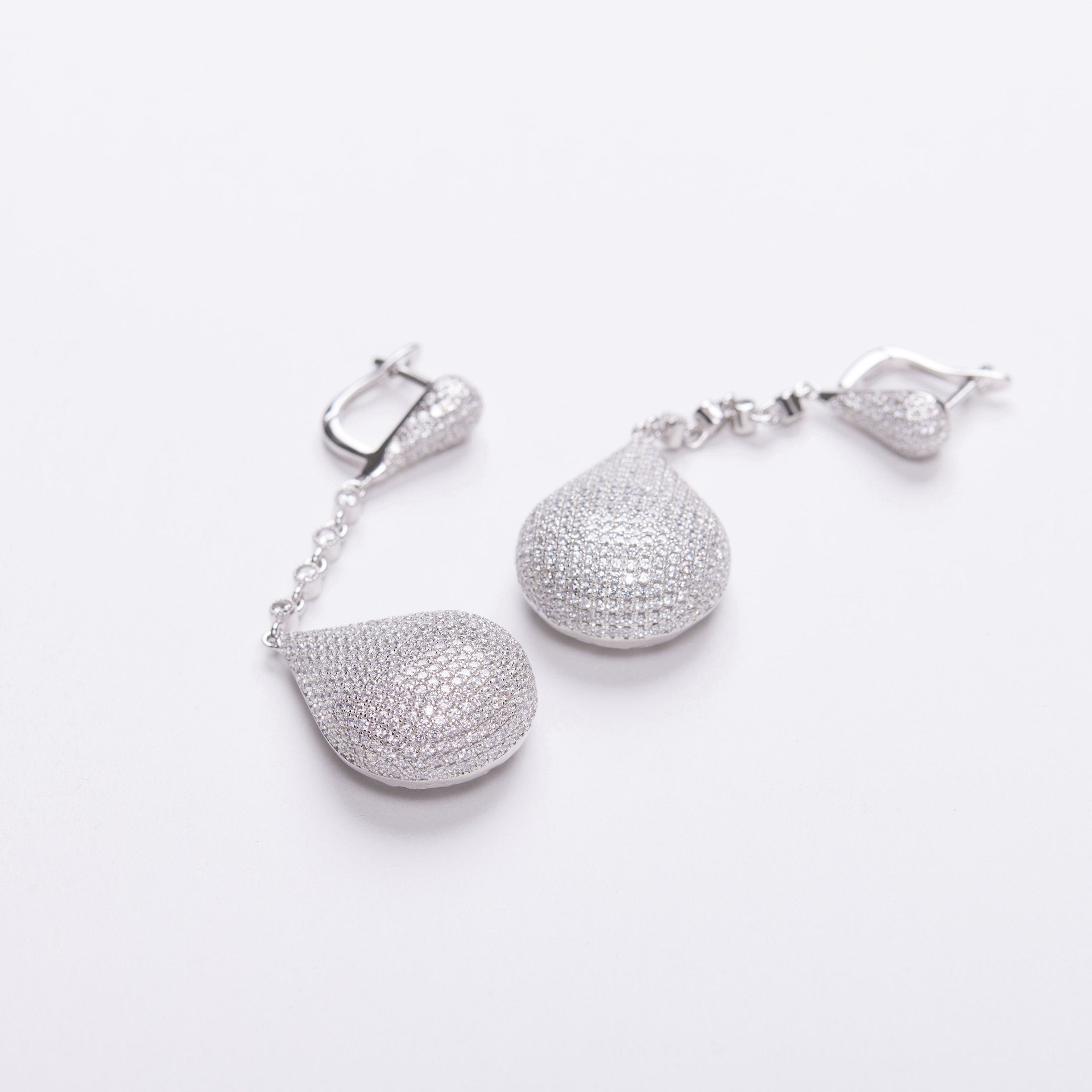 Pave Teardrop Crystal Silver Earrings