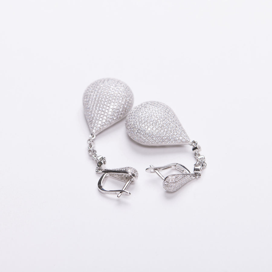 Pave Teardrop Crystal Silver Earrings