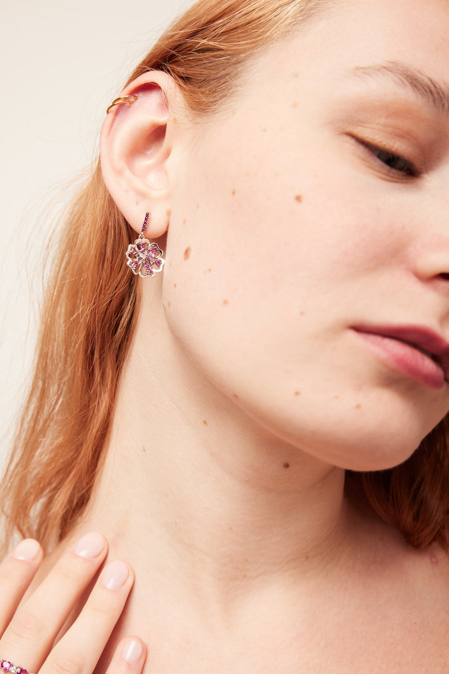 Pink Cubic Zirconia Cocktail Floral Earrings